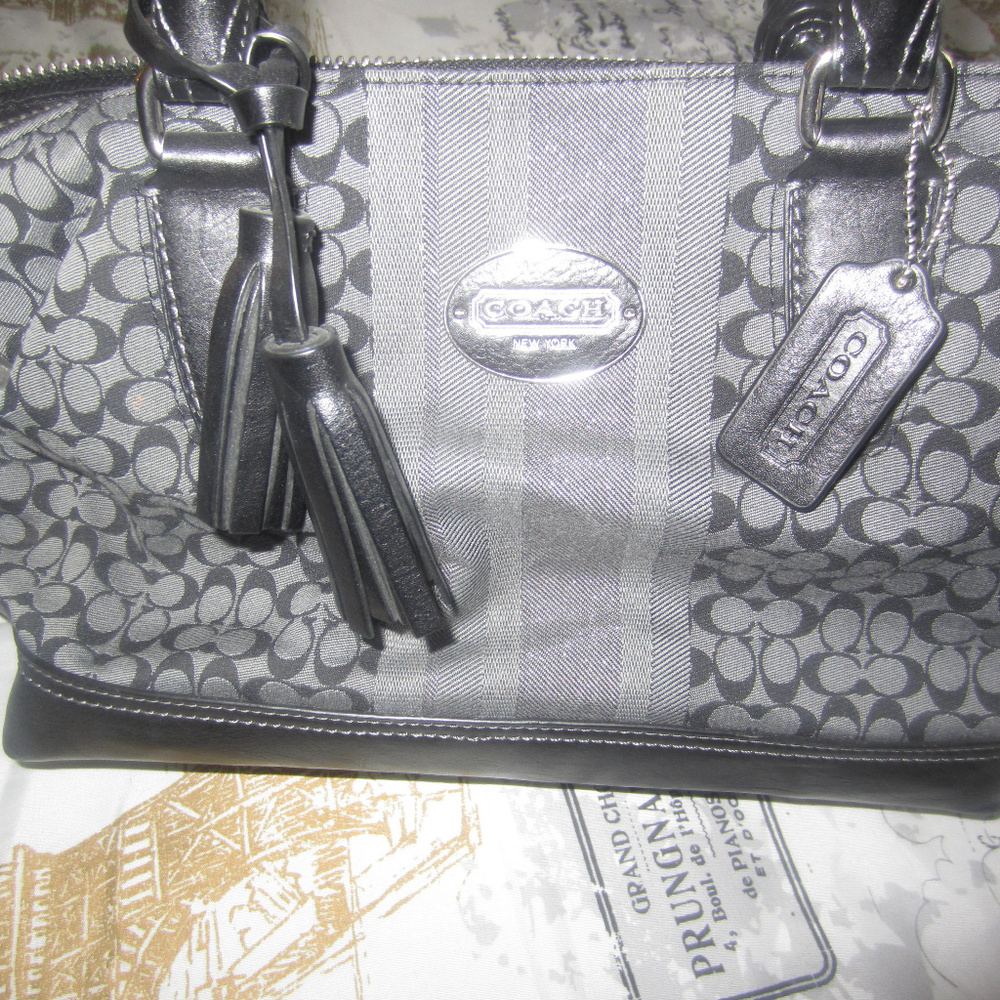 Coach Signature Satchel Bag in Black/Silver